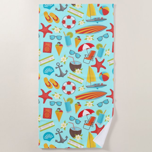 Colourful beach vacation pattern beach towel (Front)