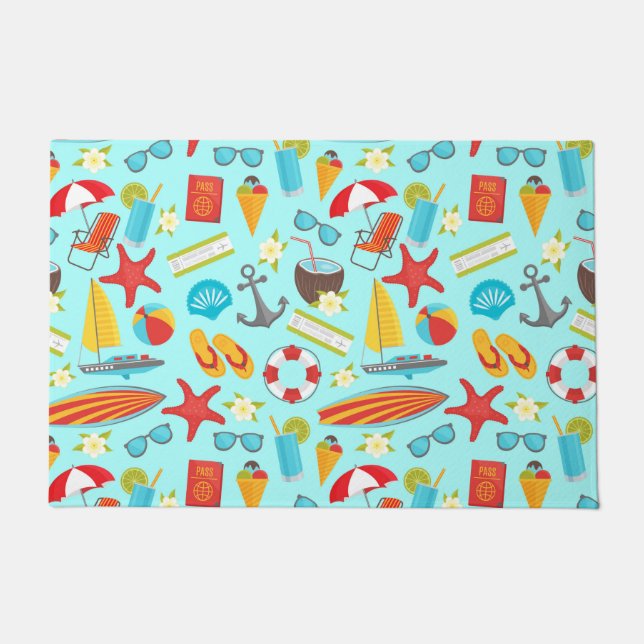 Colourful beach vacation pattern doormat (Front)