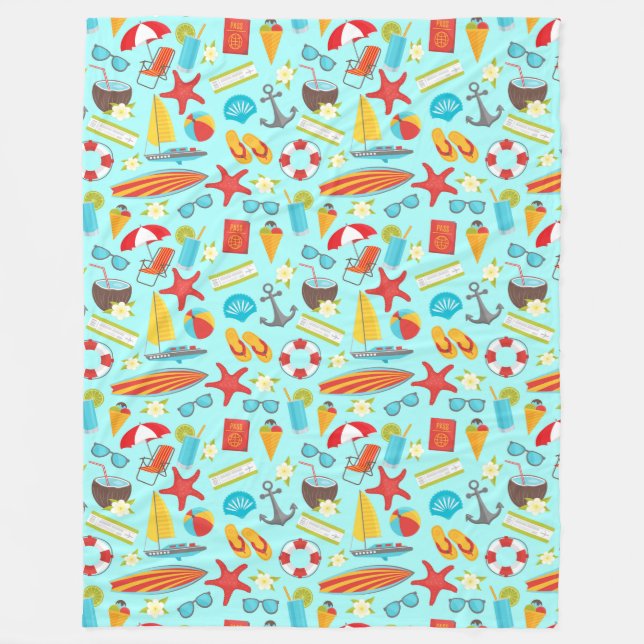 Colourful beach vacation pattern fleece blanket (Front)