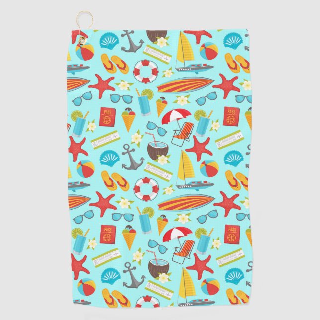 Colourful beach vacation pattern golf towel (Front)