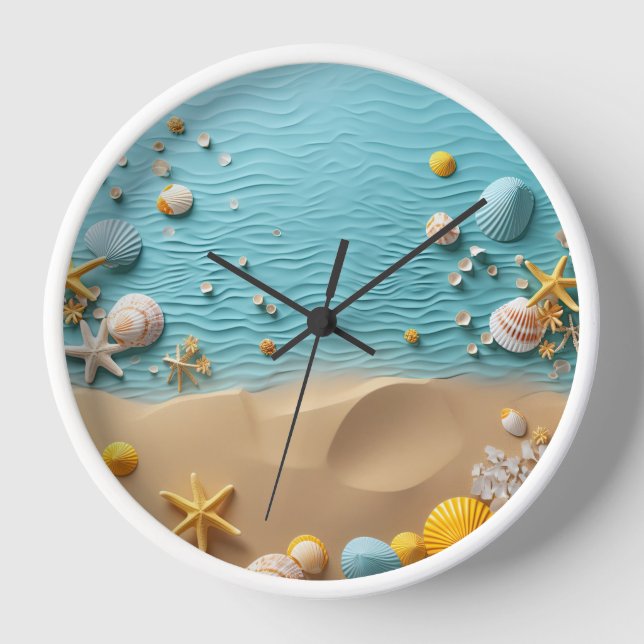 Colourful Beach Wall Clock with Sea Shell Design (Front)