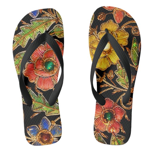 Colourful Beaded Flowers on Velvet Flip Flops (Footbed)