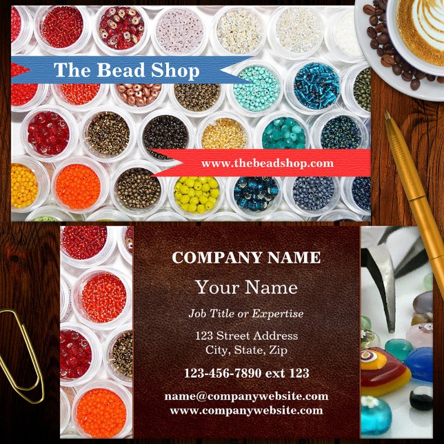 Colourful Beads Handmade Jewellery Business Card (A colorful business card featuring imagery of beads. Beautiful for a bead shop or jewelry maker)