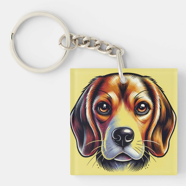 Colourful Beagle Portrait For Dog Lovers Key Ring (Front)