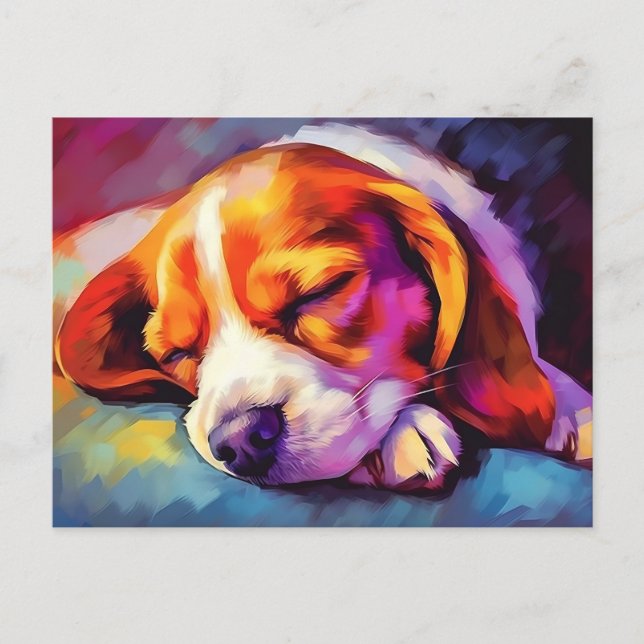 Colourful Beagle Puppy sleeping Postcard (Front)