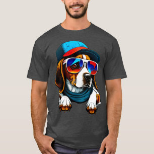 Colourful Beagle wearing sunglasses and cap T-Shirt