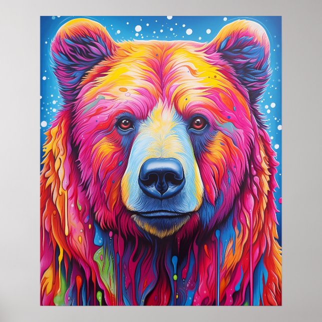 Colourful Bear Abstract painting Cabin Art Poster (Front)