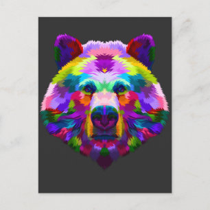 Colourful Bear Illustration Mountain Forest Animal Postcard