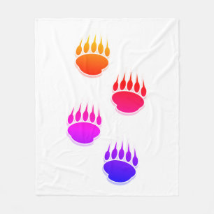 Colourful Bear Paw Prints Ceramic Tile Round Clock Fleece Blanket