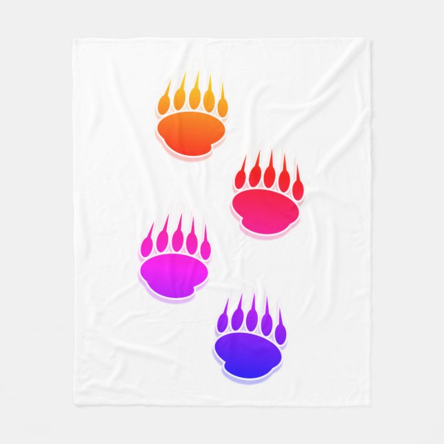 Colourful Bear Paw Prints Ceramic Tile Round Clock Fleece Blanket (Front)