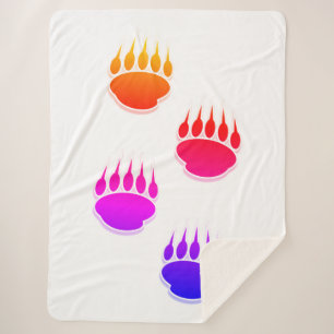 Colourful Bear Paw Prints Ceramic Tile Round Clock Sherpa Blanket