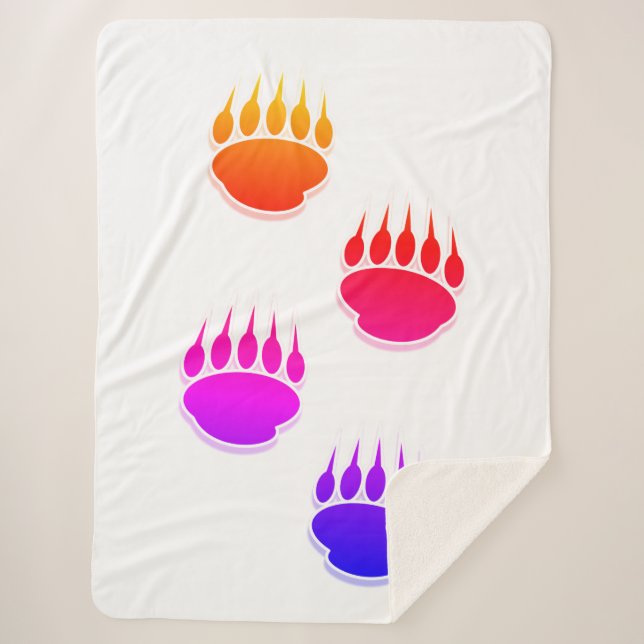 Colourful Bear Paw Prints Ceramic Tile Round Clock Sherpa Blanket (Front)