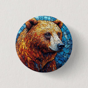Colourful Bear Portrait in a Stained Glass Art 3 Cm Round Badge