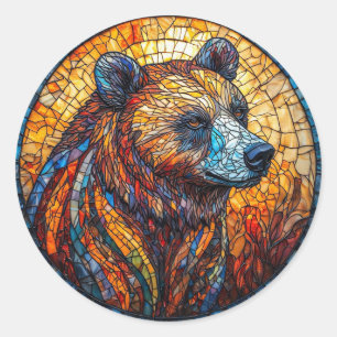 Colourful Bear Portrait in a Stained Glass Art Classic Round Sticker