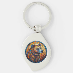 Colourful Bear Portrait in a Stained Glass Art Key Ring