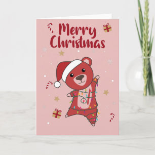 Colourful Bears Merry Christmas Winter Animals Bea Card