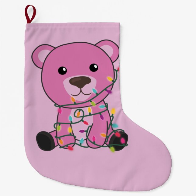 Colourful Bears Merry Christmas Winter Animals Bea Large Christmas Stocking (Front)