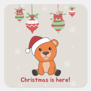 Colourful Bears Merry Christmas Winter Animals Bea Square Sticker