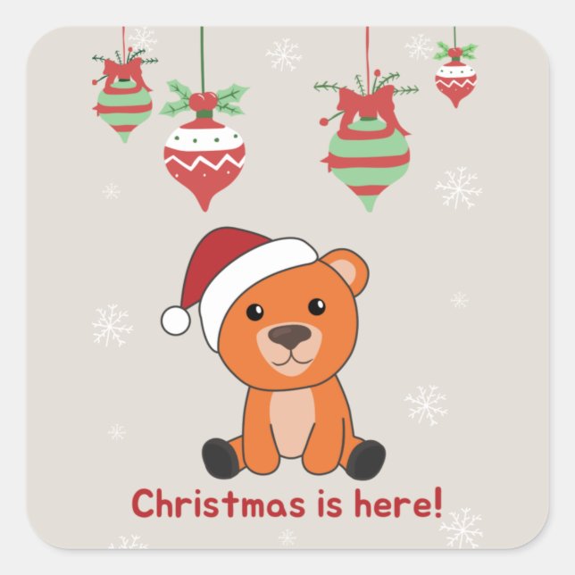 Colourful Bears Merry Christmas Winter Animals Bea Square Sticker (Front)