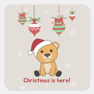 Colourful Bears Merry Christmas Winter Animals Bea Square Sticker