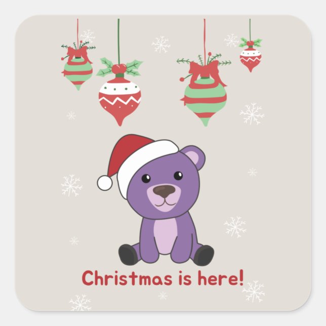 Colourful Bears Merry Christmas Winter Animals Bea Square Sticker (Front)