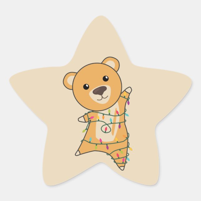 Colourful Bears Merry Christmas Winter Animals Bea Star Sticker (Front)