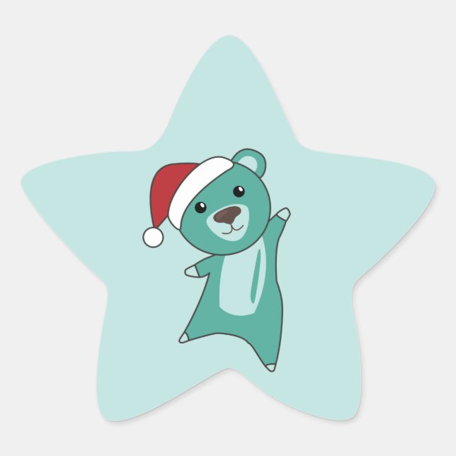 Colourful Bears Merry Christmas Winter Animals Bea Star Sticker (Front)