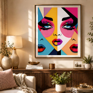 Colourful Beautiful Abstract Women Face Pop Art Poster
