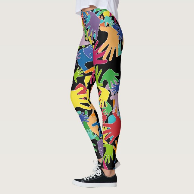 Colourful beautiful cartoon hands all over leggings (Left)