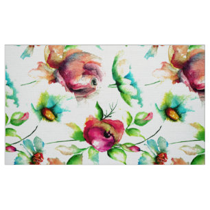 Colourful Beautiful Flowers Pattern Watercolors Fabric