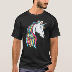 Colourful Beautiful Rainbow Unicorn Head Flowing M T-Shirt