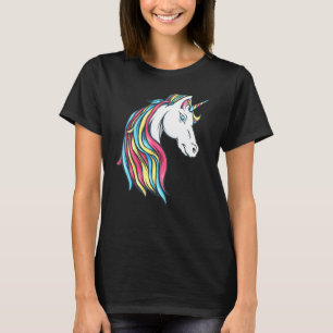 Colourful Beautiful Rainbow Unicorn Head Flowing M T-Shirt