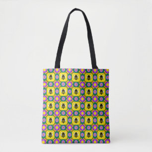 Colourful Bee and Flower Pattern Tote Bag