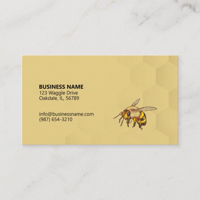 Colourful Bee and Honeycomb Light Amber Gold Business Card (Front)