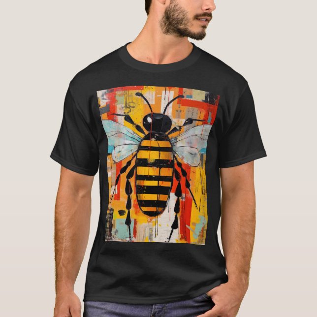 Colourful Bee Art Print Honeybee Wall T-Shirt (Front)