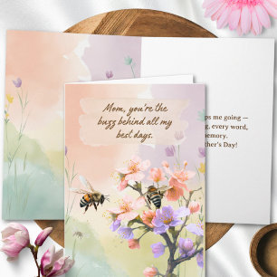 Colourful Bee & Floral Watercolor Mothers Day Card