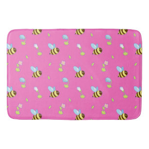 Colourful Bees and Flowers Bath Mat