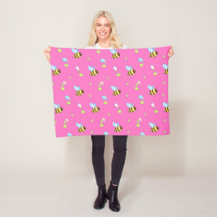 Colourful Bees and Flowers Fleece Blanket