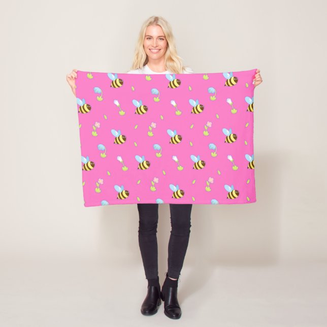 Colourful Bees and Flowers Fleece Blanket (In Situ)