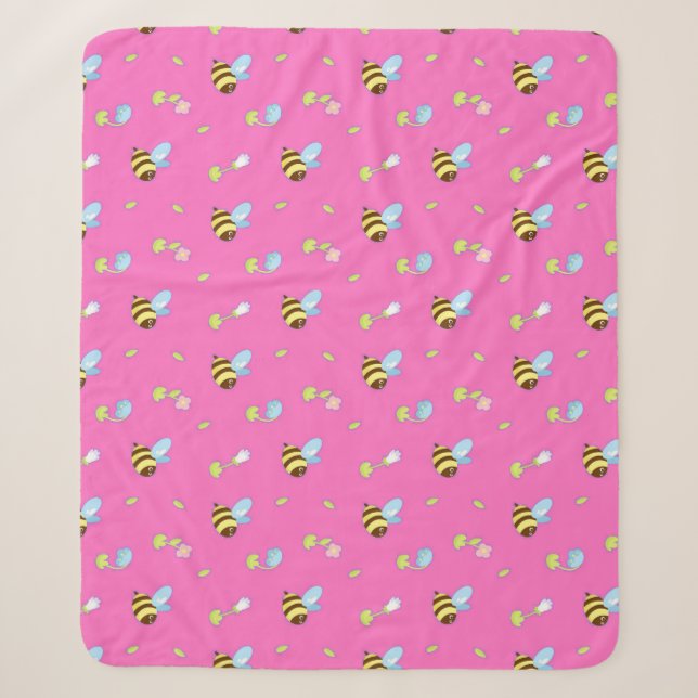 Colourful Bees and Flowers Sherpa Blanket (Front)