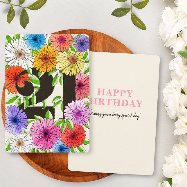 Colourful Bege Floral Happy 21st Birthday Card (Creator Uploaded)