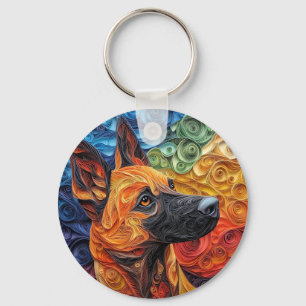 Colourful Belgian Malinois Dog Portrait Key Ring