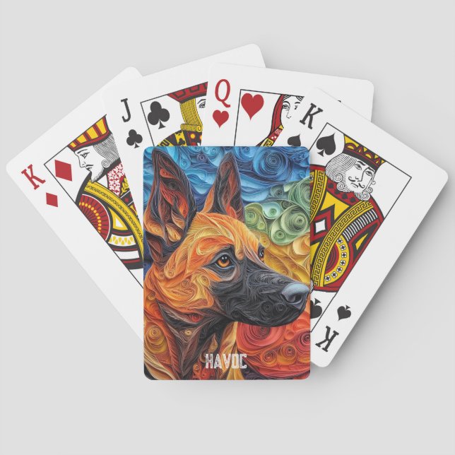 Colourful Belgian Malinois Dog Portrait Playing Cards (Back)