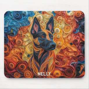 Colourful Belgian Malinois Paper Quilling Portrait Mouse Mat
