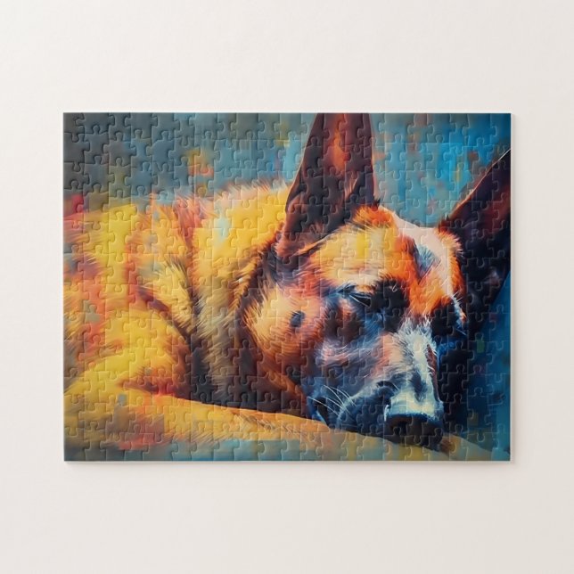 Colourful Belgian Malinois sleeping Jigsaw Puzzle (Horizontal)