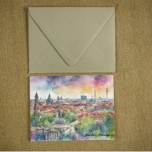 Colourful Berlin Germany Skyline Watercolor Postcard