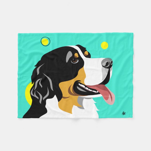 Colourful Bernese Mountain Dog Fleece Blanket (Front (Horizontal))