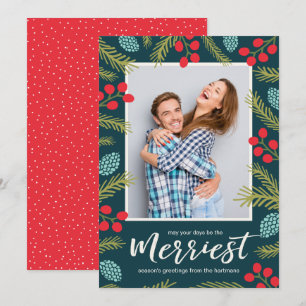 Colourful Berries and Pine Modern Christmas Photo Holiday Card