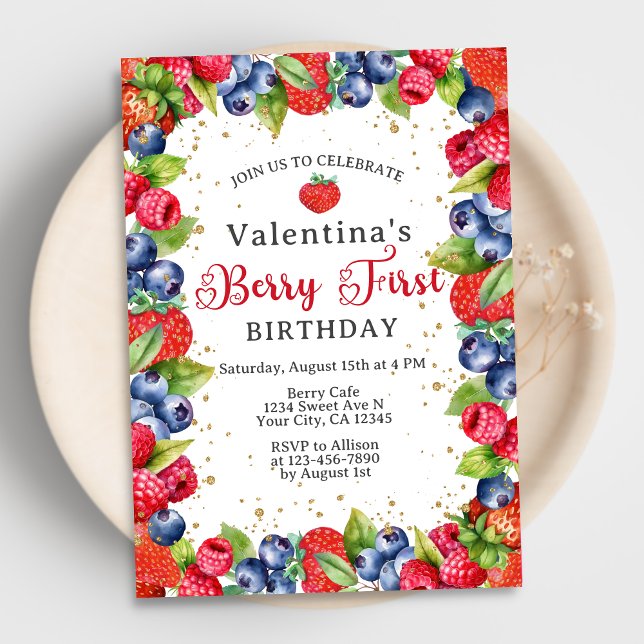 Colourful Berries Girls Berry First 1st Birthday Invitation (Creator Uploaded)