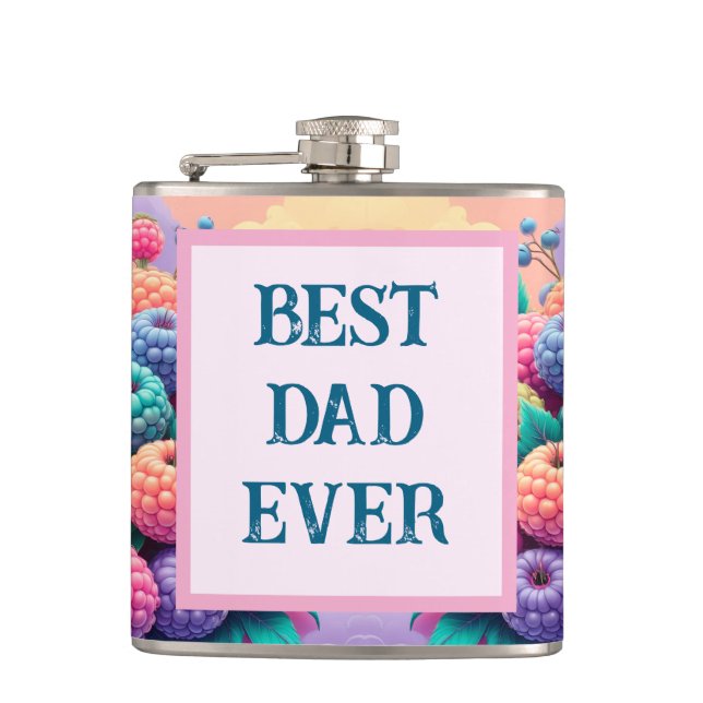 Colourful berries with Best Dad Ever Hip Flask (Front)